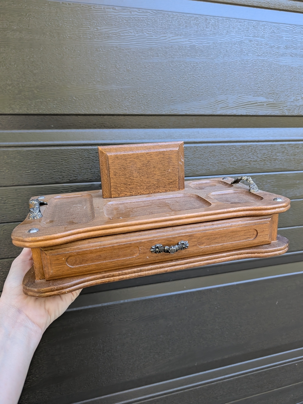 Wooden Desktop Organizer with Drawer - Brown Jewelry Box